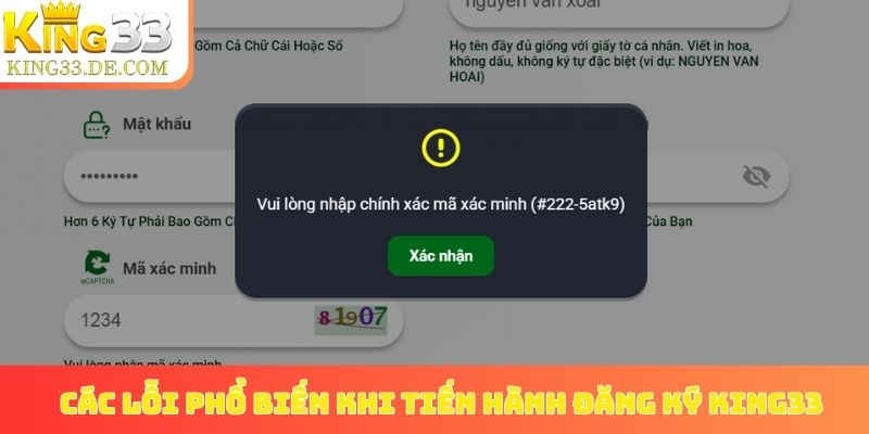 Các lỗi phổ biến khi tiến hành đăng ký King33