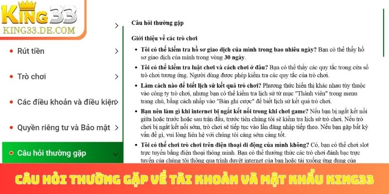 Câu hỏi thường gặp về tài khoản và mật khẩu King33
