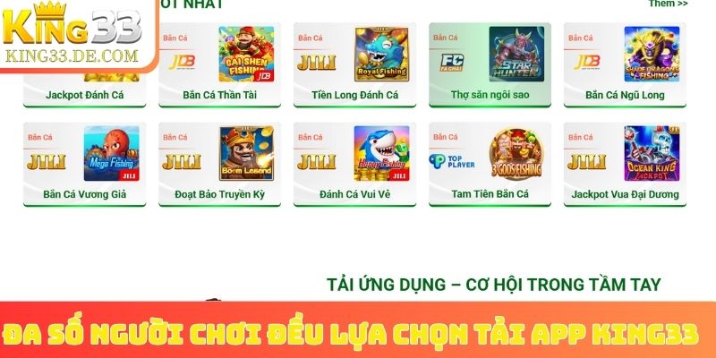 Đa số người chơi đều lựa chọn tải app King33