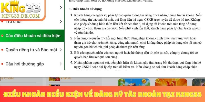 Điều khoản điều kiện về đăng ký tài khoản tại King33