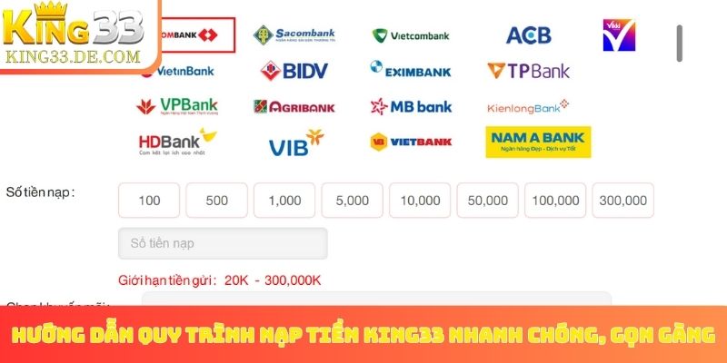 Hướng dẫn quy trình nạp tiền King33 nhanh chóng, gọn gàng
