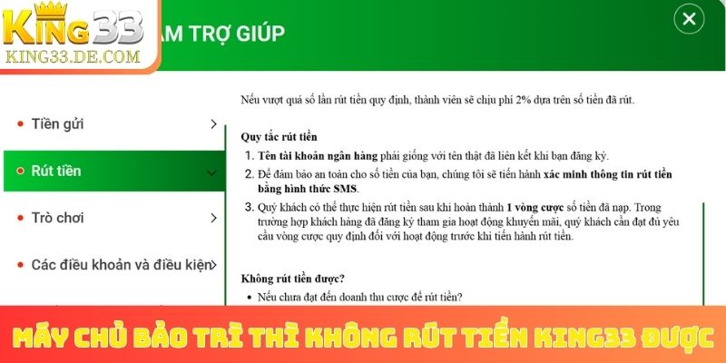 Máy chủ bảo trì thì không rút tiền King33 được